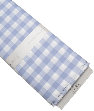 Luthai  Giza Cotton Checks Shirting Fabric (White & Blue)