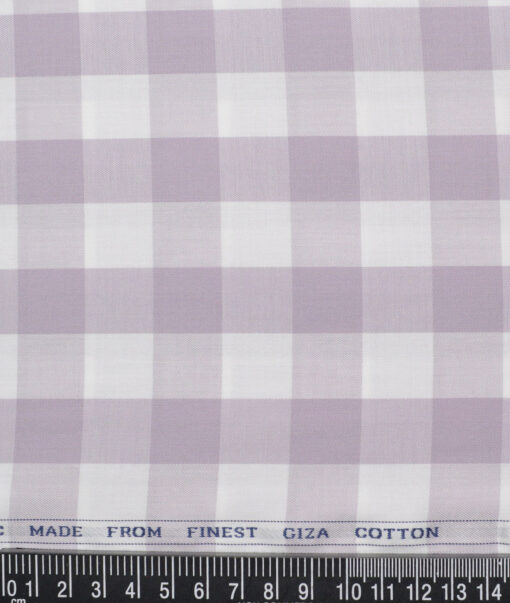 Luthai  Giza Cotton Checks Shirting Fabric (White & Purple)