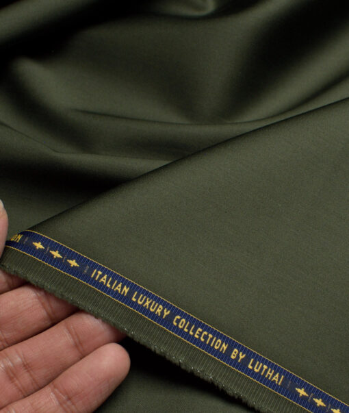 Luthai  Cotton Solids Shirt or Kurta Pajama Fabric (Army Green) - Image 2