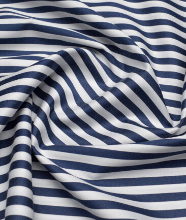 Luthai  Supima Cotton Striped Shirting Fabric (White & Dark Royal Blue)