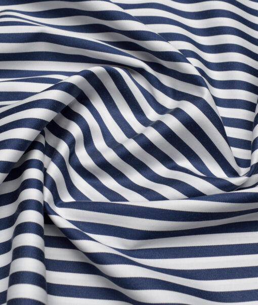 Luthai  Supima Cotton Striped Shirting Fabric (White & Dark Royal Blue)