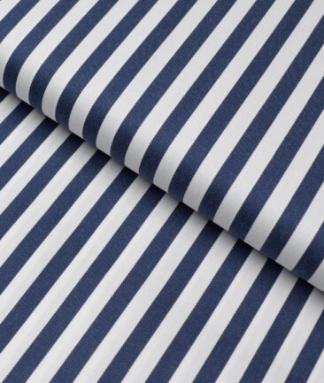 Luthai  Supima Cotton Striped Shirting Fabric (White & Dark Royal Blue)