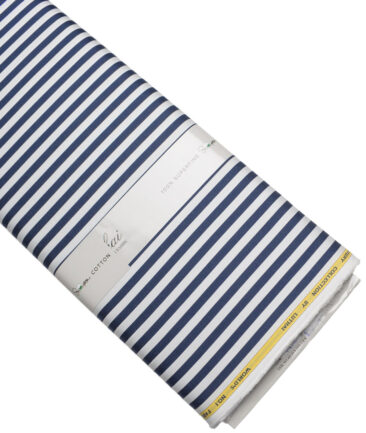 Luthai  Supima Cotton Striped Shirting Fabric (White & Dark Royal Blue)