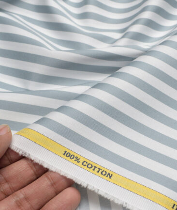 Luthai  Supima Cotton Striped Shirting Fabric (White & Grey)