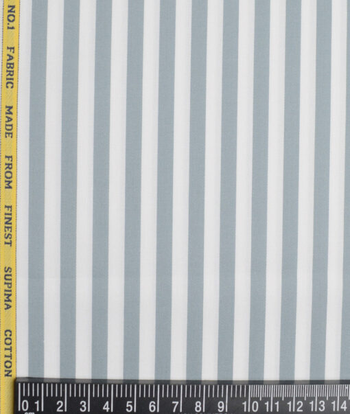 Luthai  Supima Cotton Striped Shirting Fabric (White & Grey)