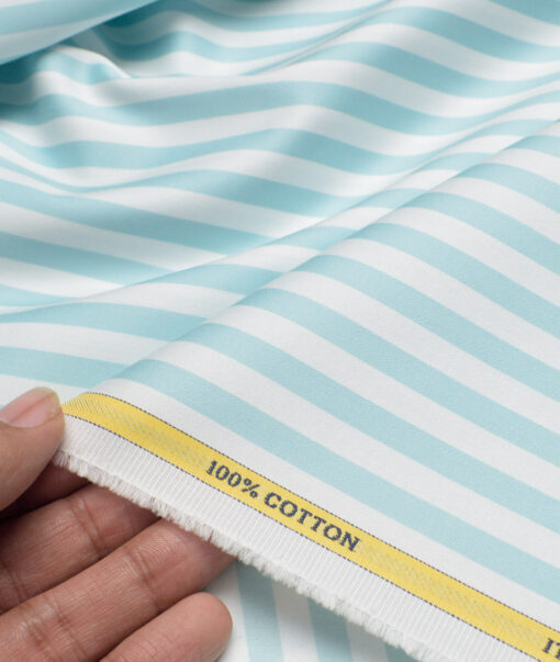 Luthai  Supima Cotton Striped Shirting Fabric (White & Mint Green)