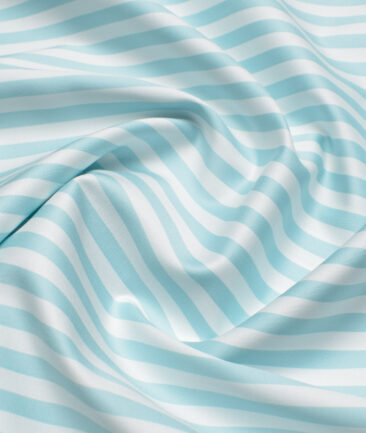 Luthai  Supima Cotton Striped Shirting Fabric (White & Mint Green)