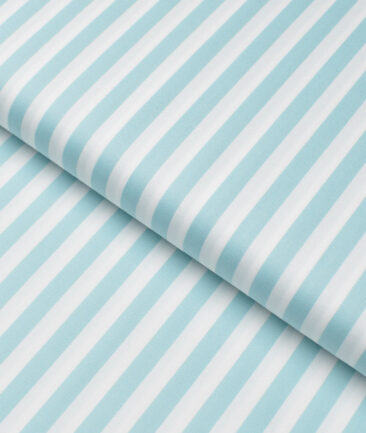 Luthai  Supima Cotton Striped Shirting Fabric (White & Mint Green)