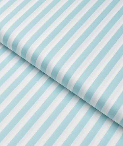 Luthai  Supima Cotton Striped Shirting Fabric (White & Mint Green)