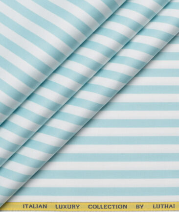Luthai  Supima Cotton Striped Shirting Fabric (White & Mint Green)