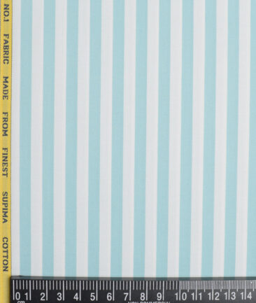 Luthai  Supima Cotton Striped Shirting Fabric (White & Mint Green)