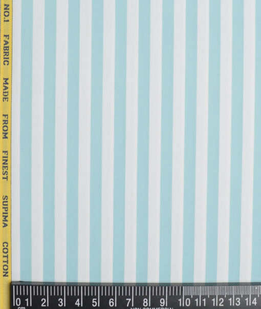 Luthai  Supima Cotton Striped Shirting Fabric (White & Mint Green)
