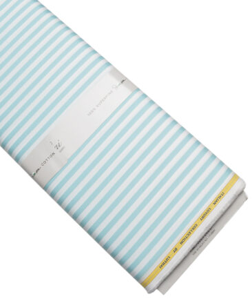 Luthai  Supima Cotton Striped Shirting Fabric (White & Mint Green)