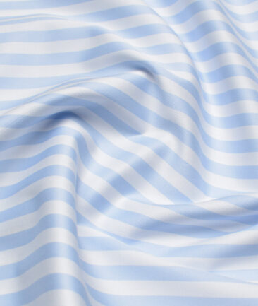 Luthai  Supima Cotton Striped Shirting Fabric (White & Sky Blue)