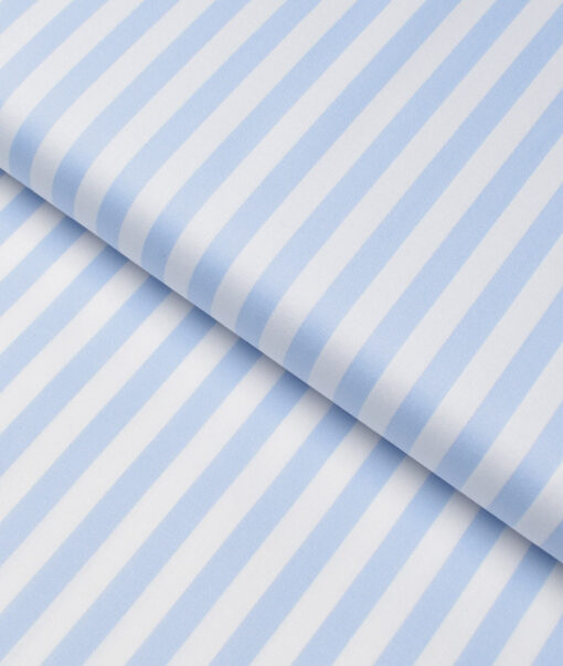 Luthai  Supima Cotton Striped Shirting Fabric (White & Sky Blue)