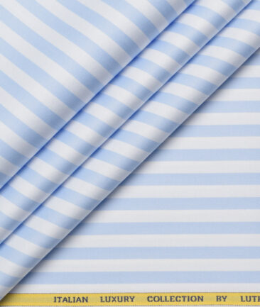 Luthai  Supima Cotton Striped Shirting Fabric (White & Sky Blue)