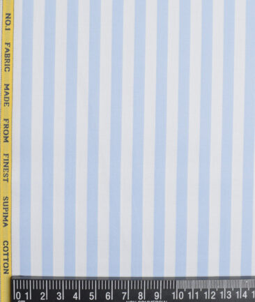 Luthai  Supima Cotton Striped Shirting Fabric (White & Sky Blue)