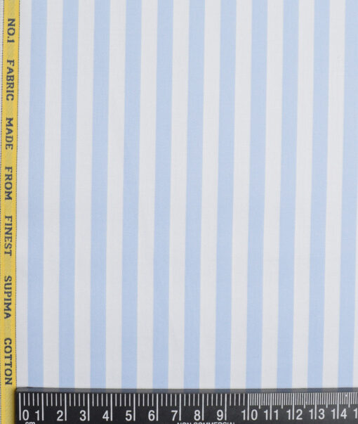Luthai  Supima Cotton Striped Shirting Fabric (White & Sky Blue)