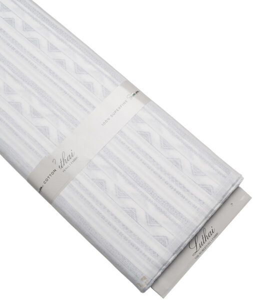Luthai  Supima Cotton Self Design Shirting Fabric (White & Grey)