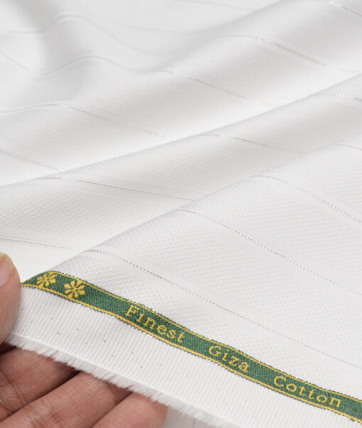 Reid & Taylor  Giza Cotton Striped Shirting Fabric (White)