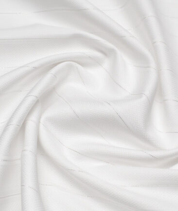Reid & Taylor  Giza Cotton Striped Shirting Fabric (White)