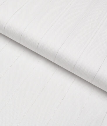 Reid & Taylor  Giza Cotton Striped Shirting Fabric (White)