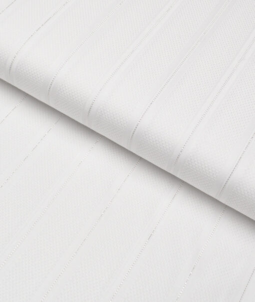 Reid & Taylor  Giza Cotton Striped Shirting Fabric (White)