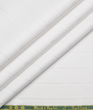 Reid & Taylor  Giza Cotton Striped Shirting Fabric (White)