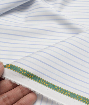 Reid & Taylor  Giza Cotton Striped Shirting Fabric (White & Blue)