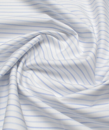 Reid & Taylor  Giza Cotton Striped Shirting Fabric (White & Blue)