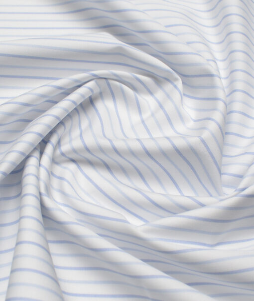 Reid & Taylor  Giza Cotton Striped Shirting Fabric (White & Blue)