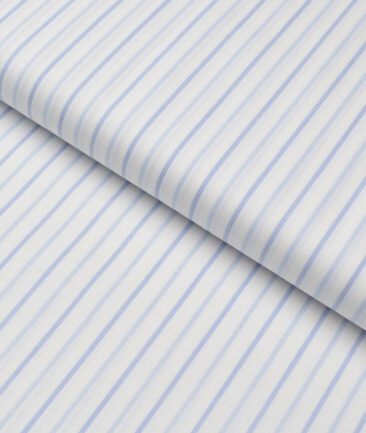Reid & Taylor  Giza Cotton Striped Shirting Fabric (White & Blue)