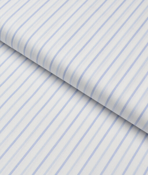 Reid & Taylor  Giza Cotton Striped Shirting Fabric (White & Blue)