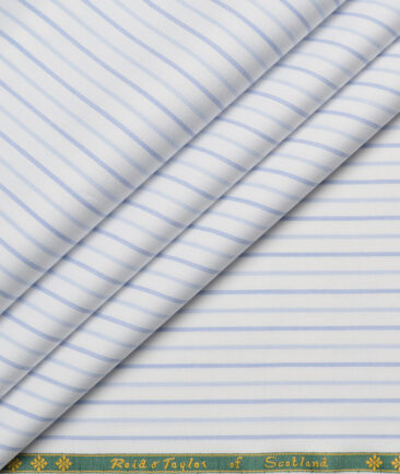 Reid & Taylor  Giza Cotton Striped Shirting Fabric (White & Blue)