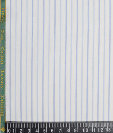 Reid & Taylor  Giza Cotton Striped Shirting Fabric (White & Blue)