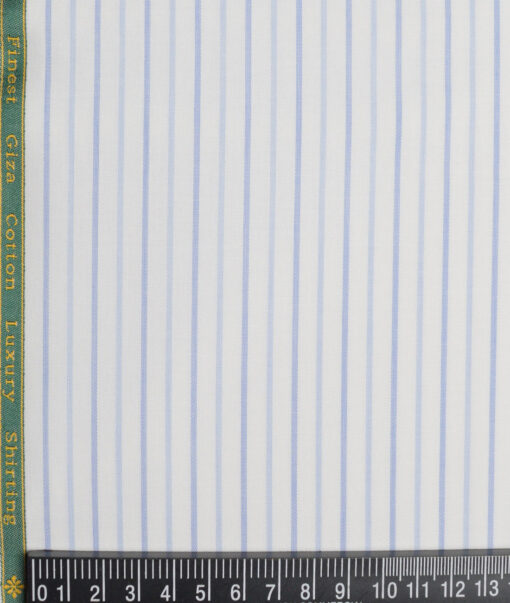 Reid & Taylor  Giza Cotton Striped Shirting Fabric (White & Blue)