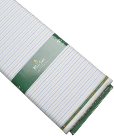 Reid & Taylor  Giza Cotton Striped Shirting Fabric (White & Blue)