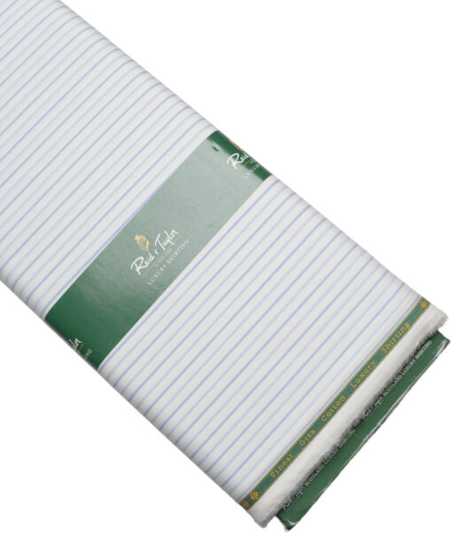 Reid & Taylor  Giza Cotton Striped Shirting Fabric (White & Blue)