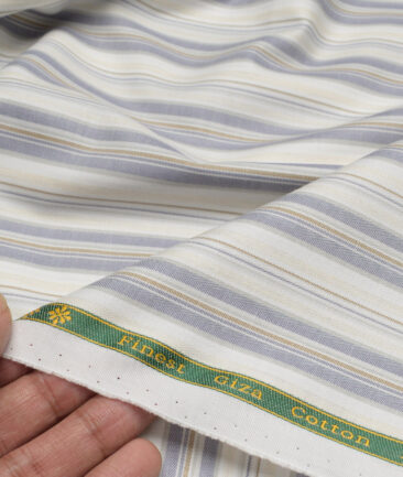 Reid & Taylor  Giza Cotton Striped Shirting Fabric (White & Grey)