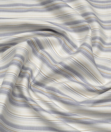 Reid & Taylor  Giza Cotton Striped Shirting Fabric (White & Grey)