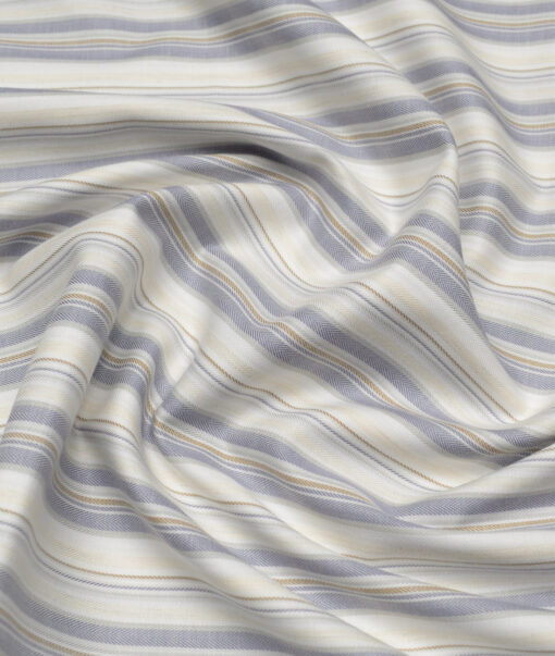 Reid & Taylor  Giza Cotton Striped Shirting Fabric (White & Grey)