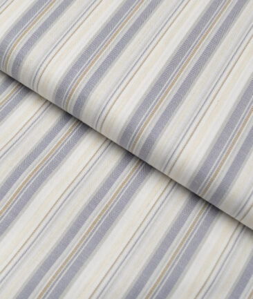 Reid & Taylor  Giza Cotton Striped Shirting Fabric (White & Grey)