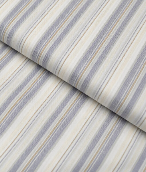 Reid & Taylor  Giza Cotton Striped Shirting Fabric (White & Grey)
