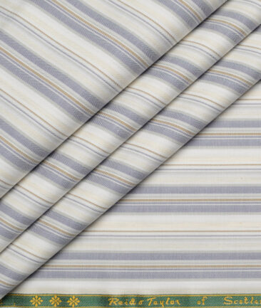 Reid & Taylor  Giza Cotton Striped Shirting Fabric (White & Grey)