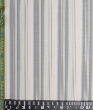 Reid & Taylor  Giza Cotton Striped Shirting Fabric (White & Grey)