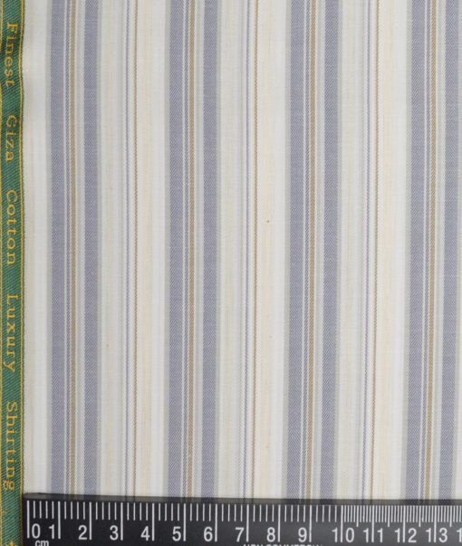 Reid & Taylor  Giza Cotton Striped Shirting Fabric (White & Grey)