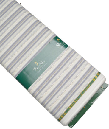Reid & Taylor  Giza Cotton Striped Shirting Fabric (White & Grey)