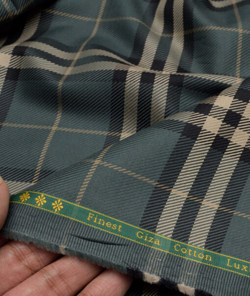 Reid & Taylor  Giza Cotton Checks Shirting Fabric (Green)