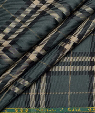 Reid & Taylor  Giza Cotton Checks Shirting Fabric (Green)