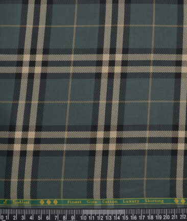 Reid & Taylor  Giza Cotton Checks Shirting Fabric (Green)